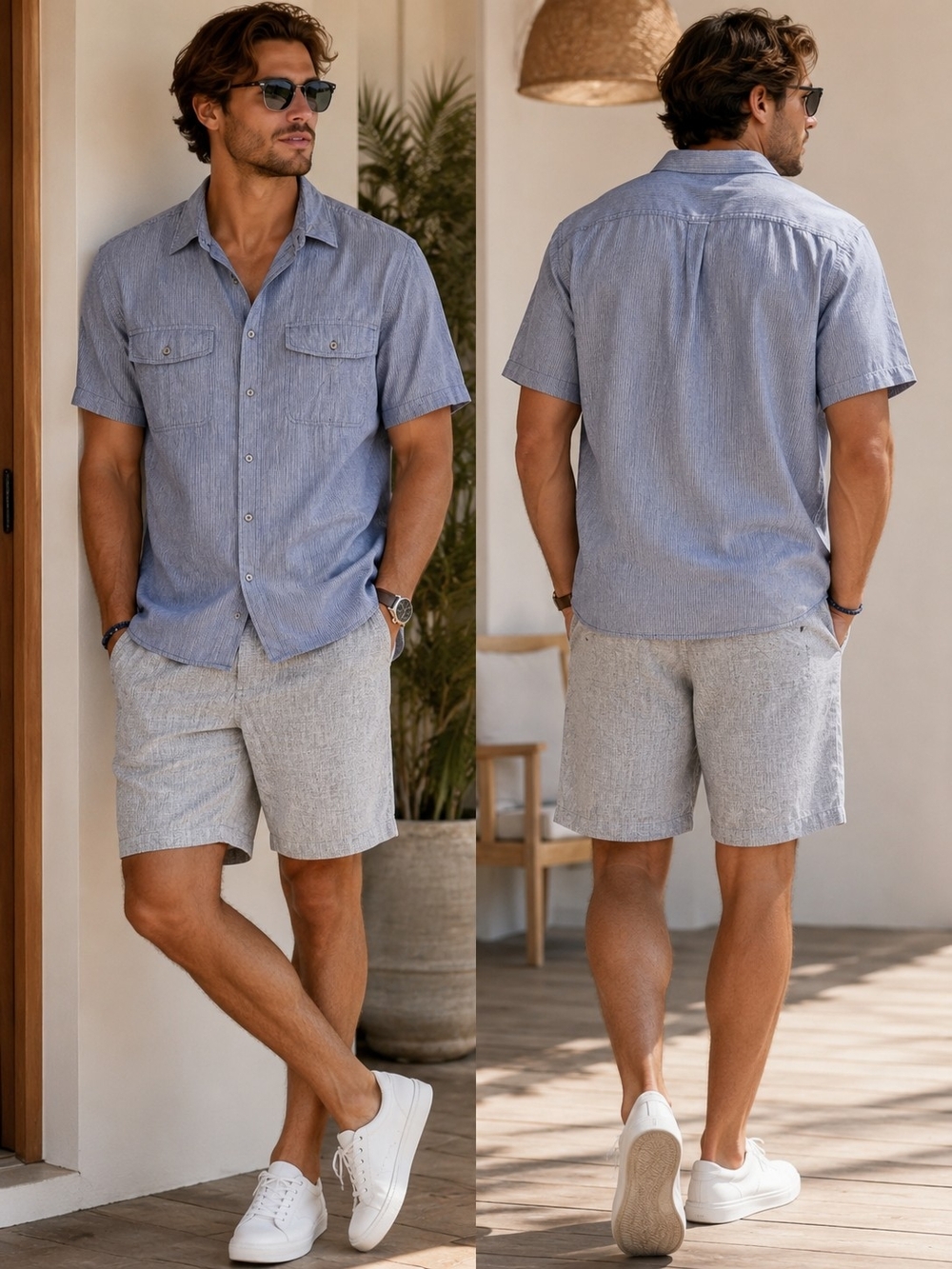 Calvin Klein Men's Light Gray Flat-Front Shorts - Casual Tailored Fit